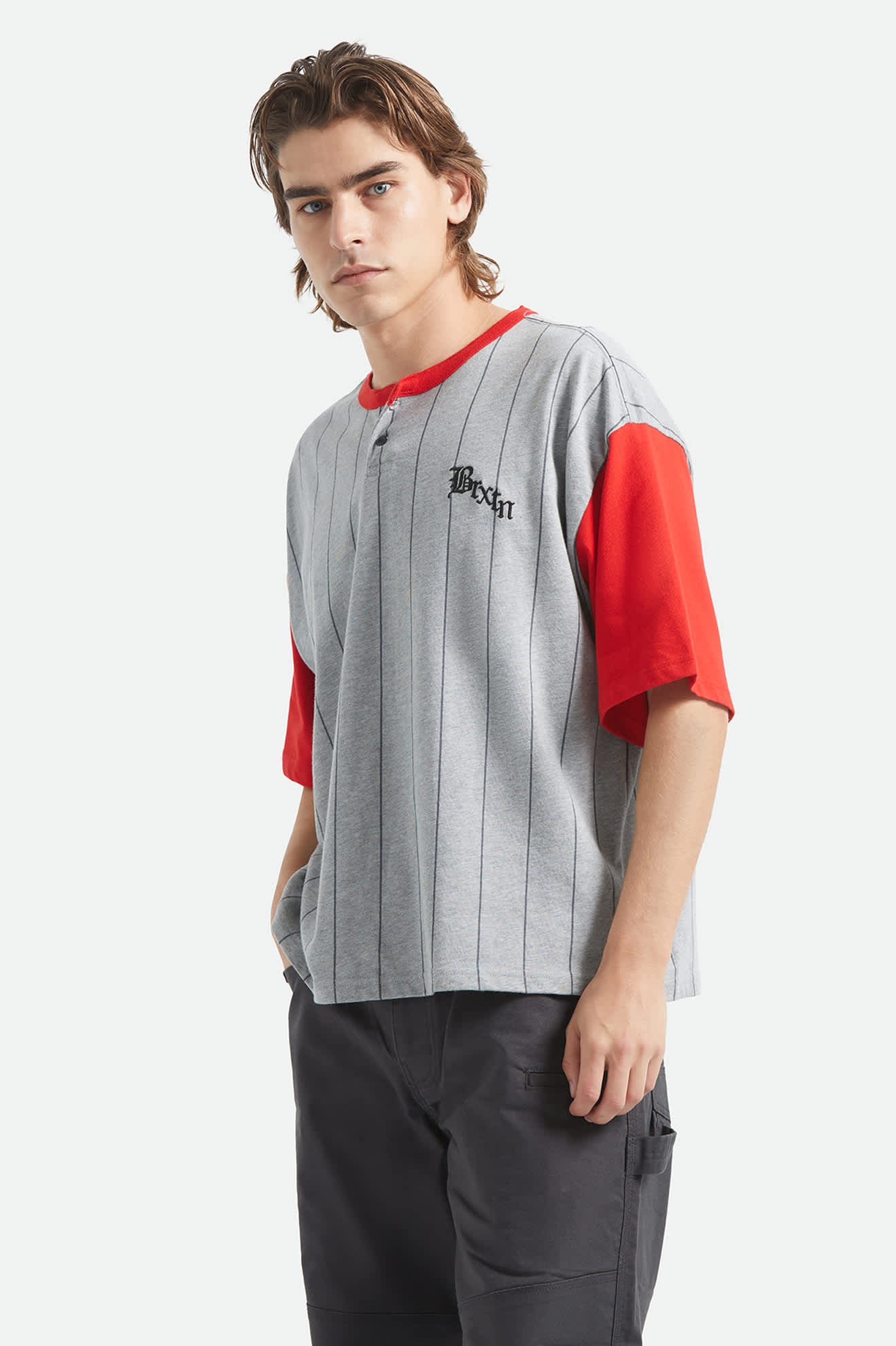 Boxy Short Sleeve Baseball T-Shirt - Heather Grey/Adrenaline Rush - Image 5