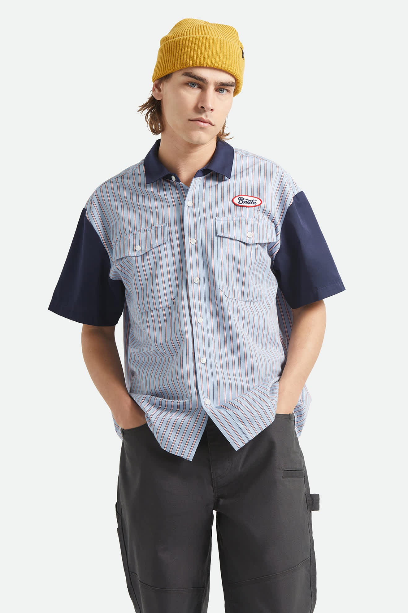 Builders Olson Short Sleeve Shirt - Blue Aura Stripe - Image 2