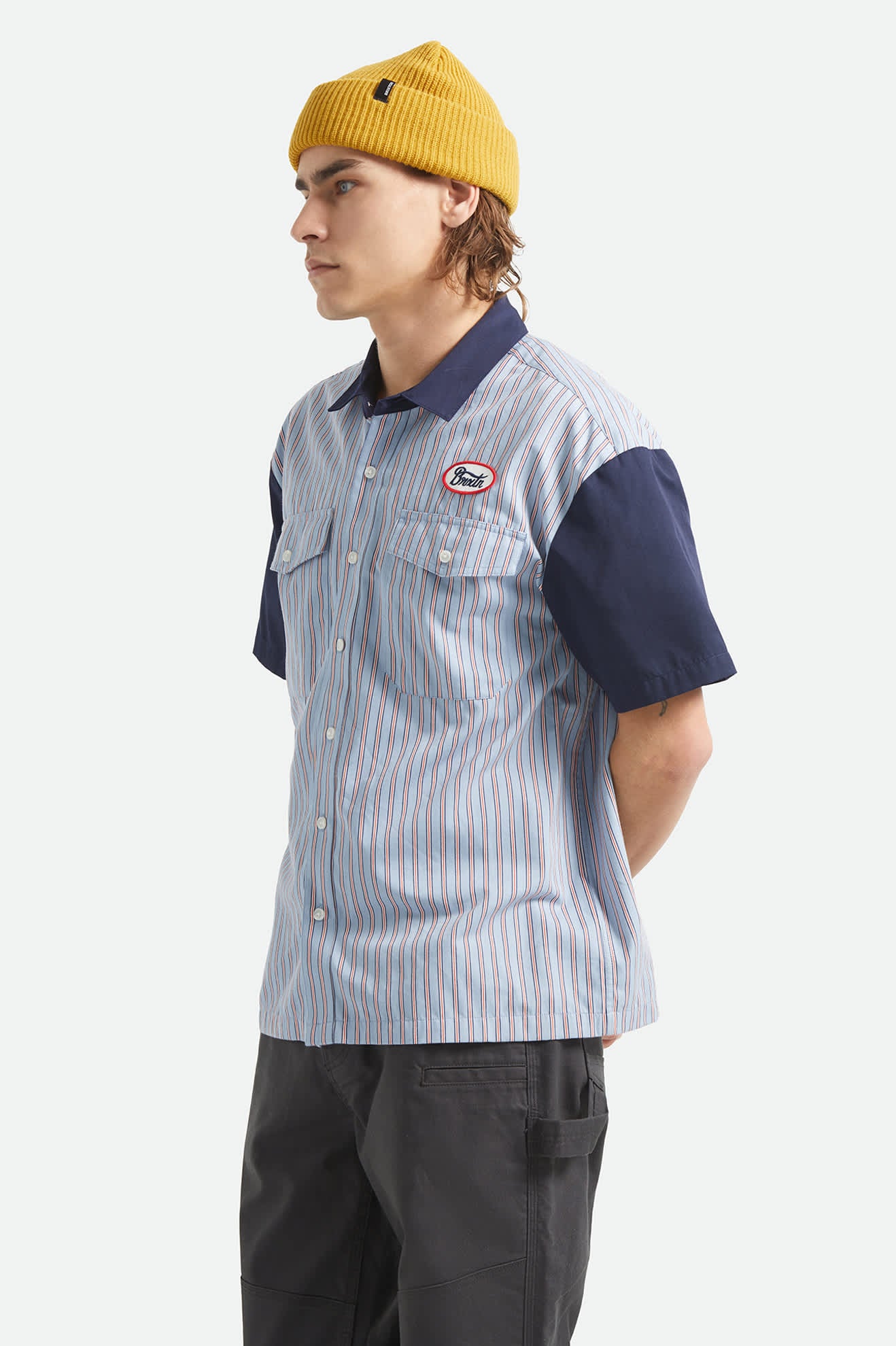 Builders Olson Short Sleeve Shirt - Blue Aura Stripe - Image 3