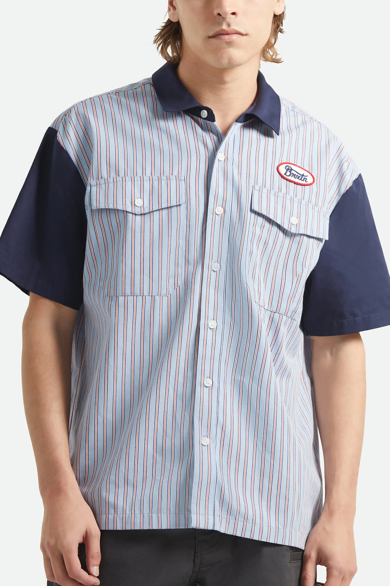 Builders Olson Short Sleeve Shirt - Blue Aura Stripe - Image 5