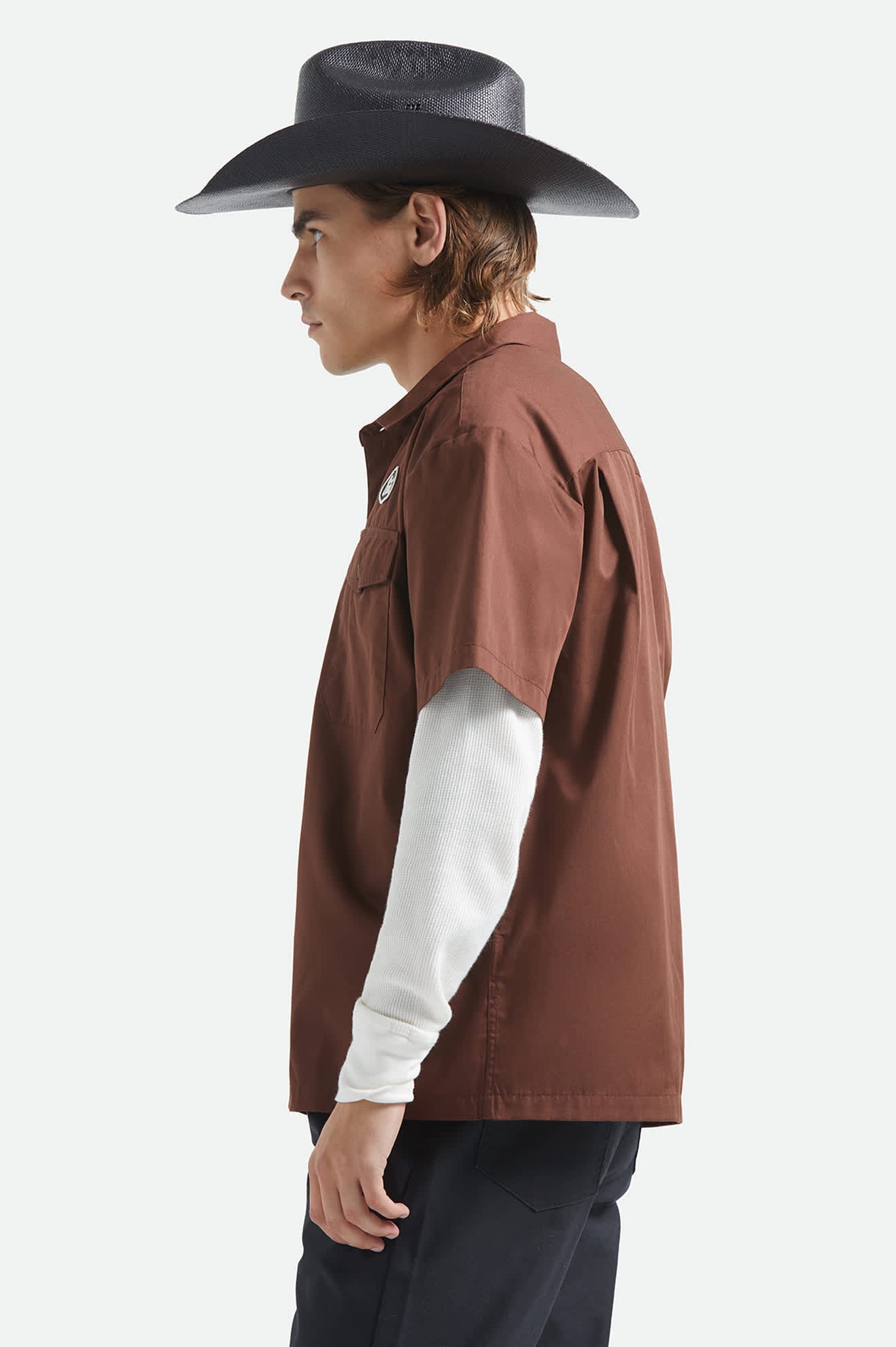 Builders Olson Short Sleeve Shirt - Chocolate - Image 3