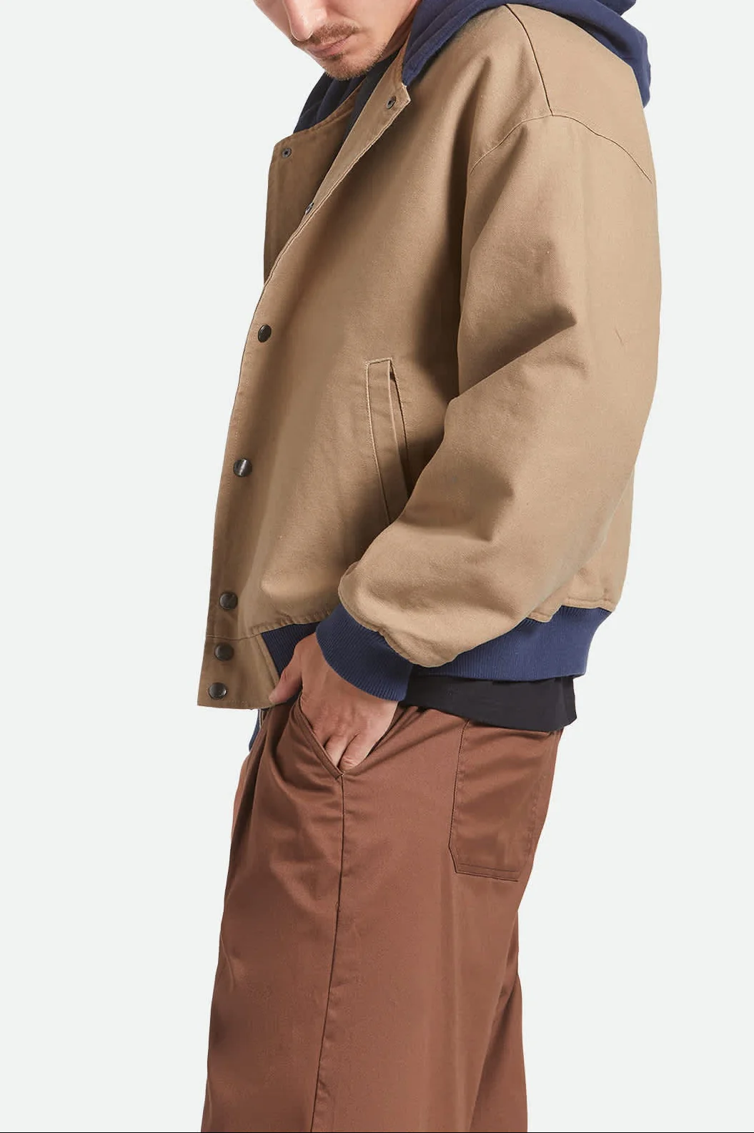 Canvas Hooded Bomber Jacket - Khaki/Mood Indigo - Image 3