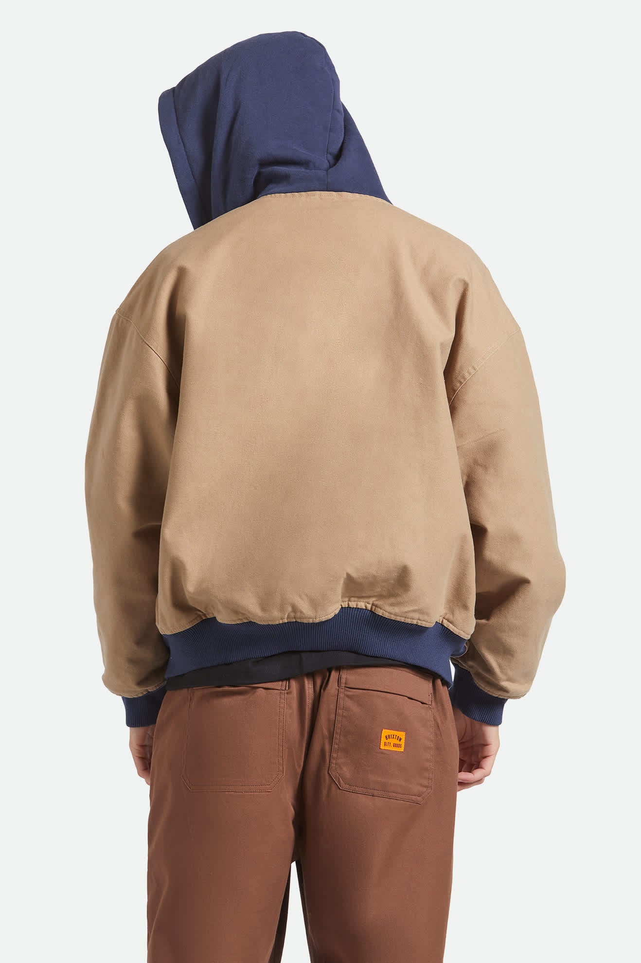 Canvas Hooded Bomber Jacket - Khaki/Mood Indigo - Image 4