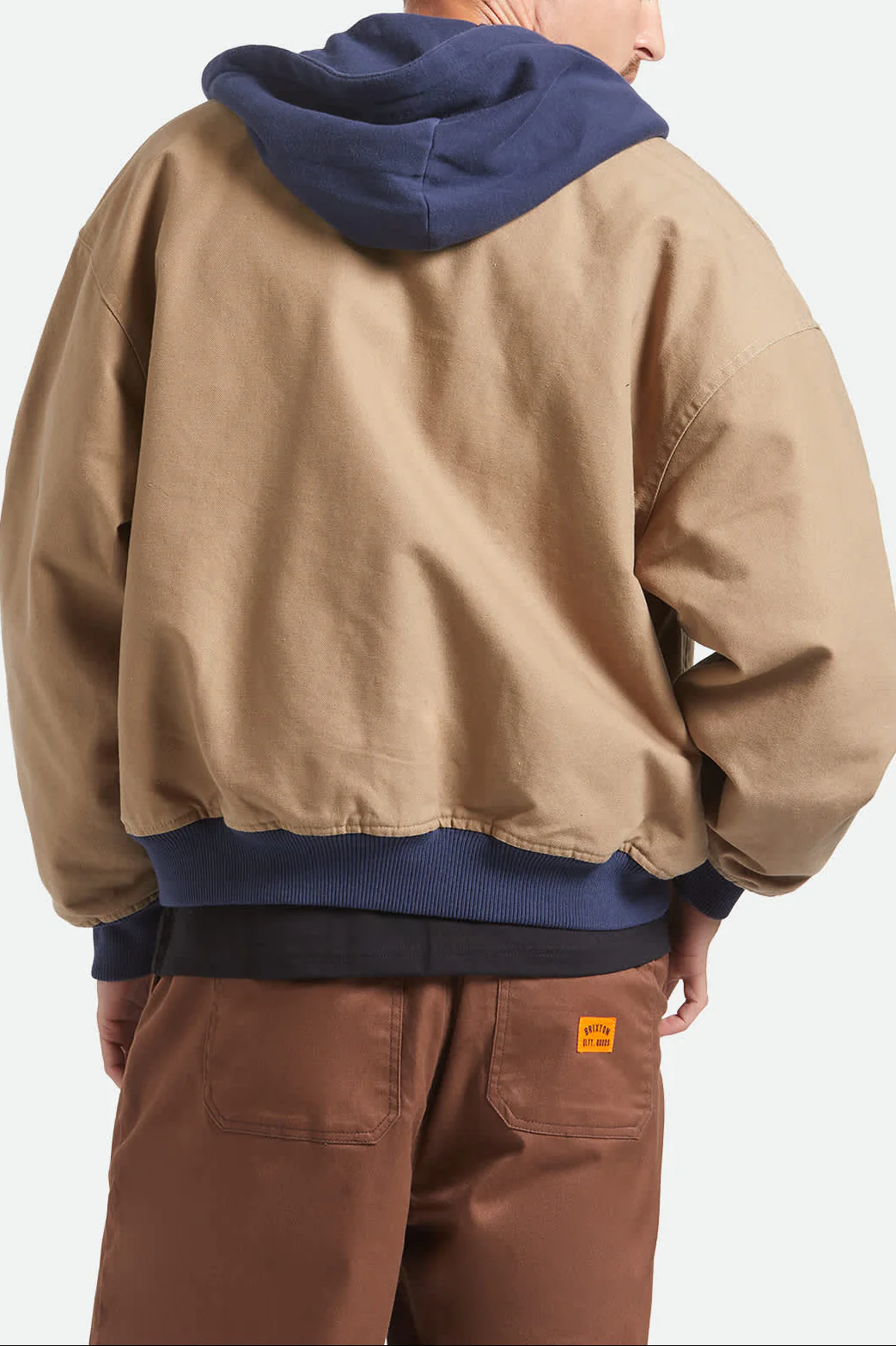 Canvas Hooded Bomber Jacket - Khaki/Mood Indigo - Image 6