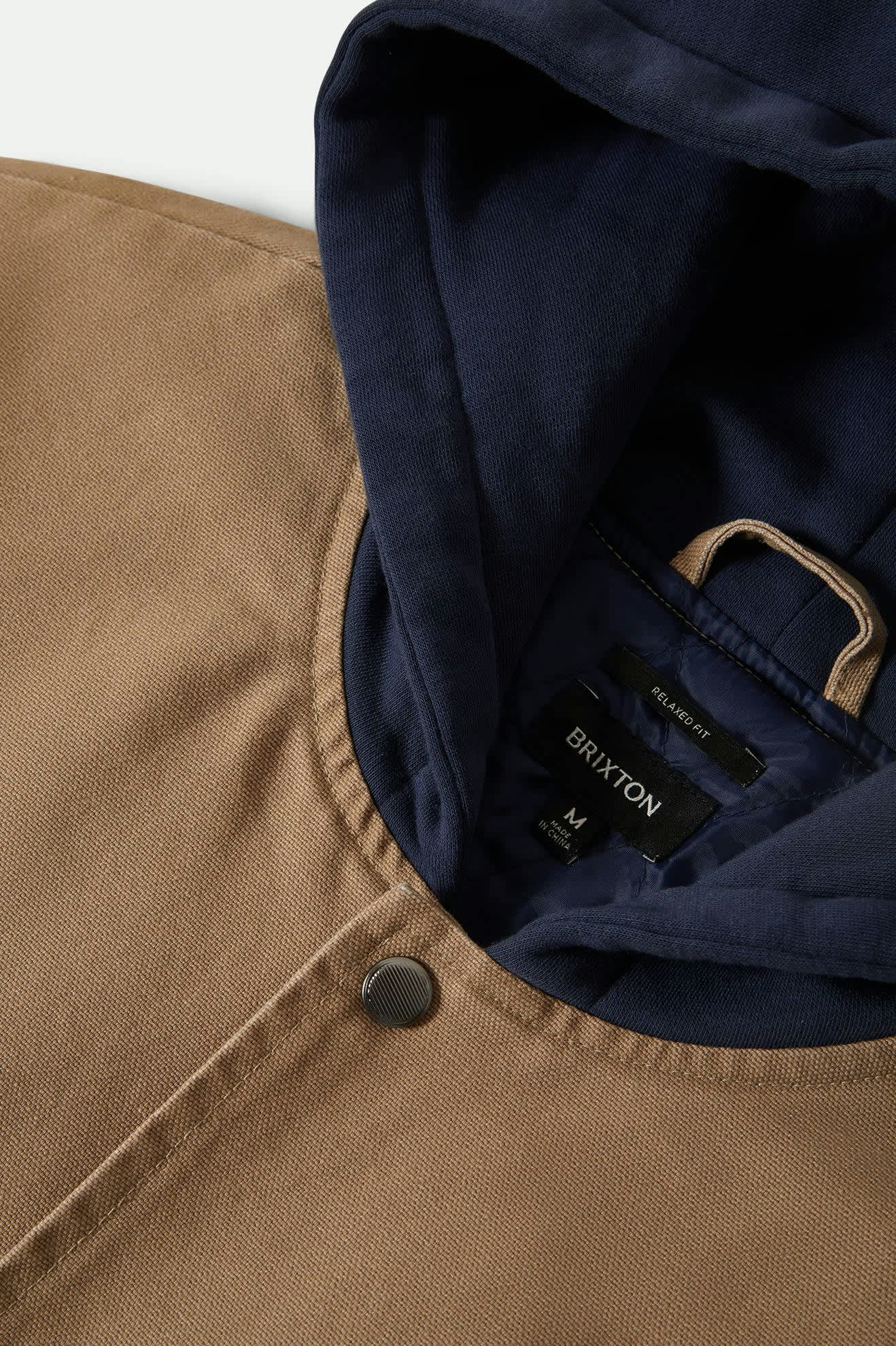 Canvas Hooded Bomber Jacket - Khaki/Mood Indigo - Image 7