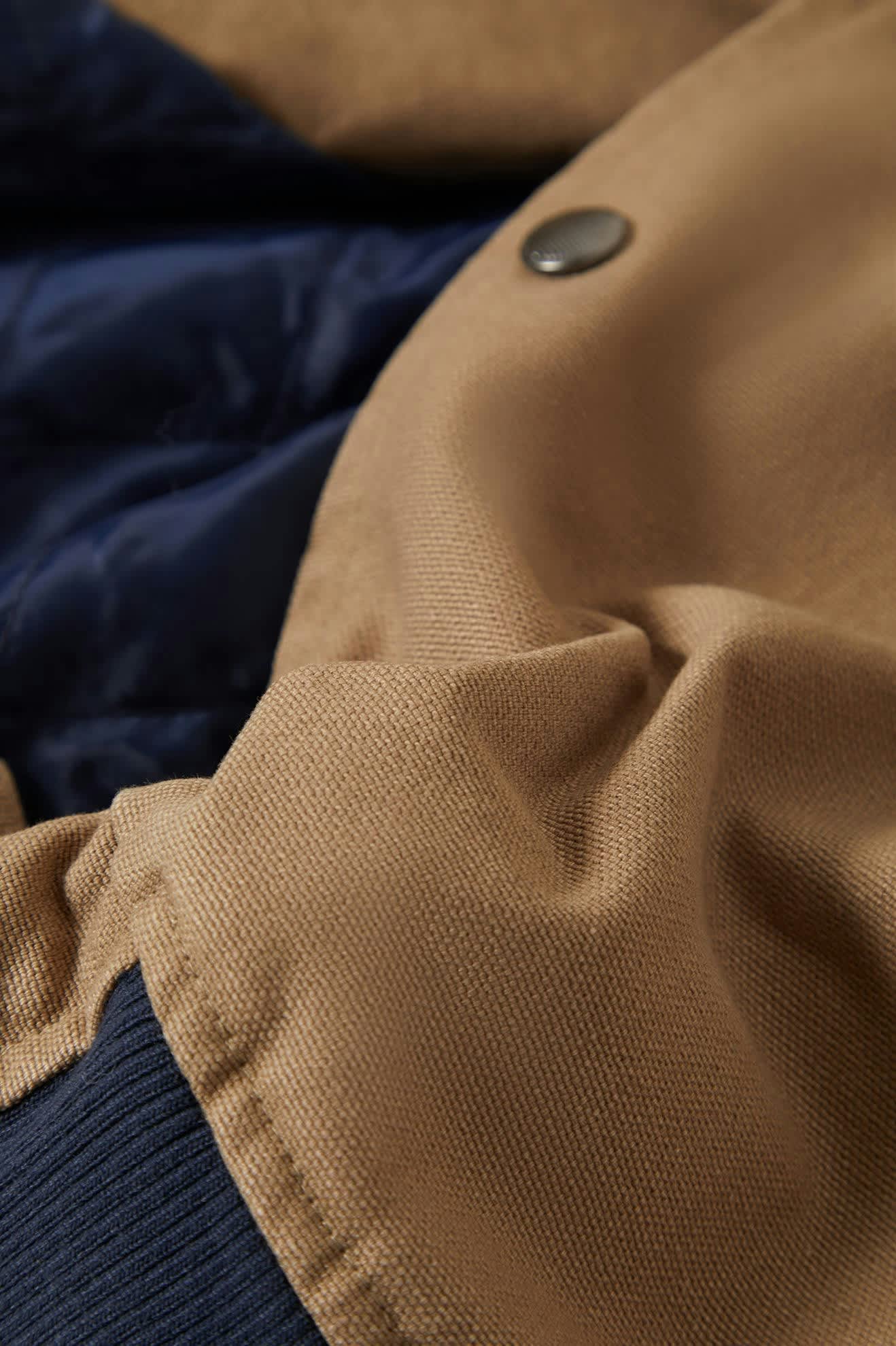 Canvas Hooded Bomber Jacket - Khaki/Mood Indigo - Image 9