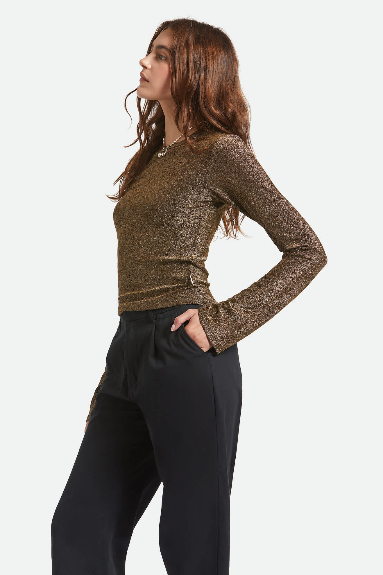 Dolly Slim L/S Knit T-Shirt - Gold Metallic - Image 3