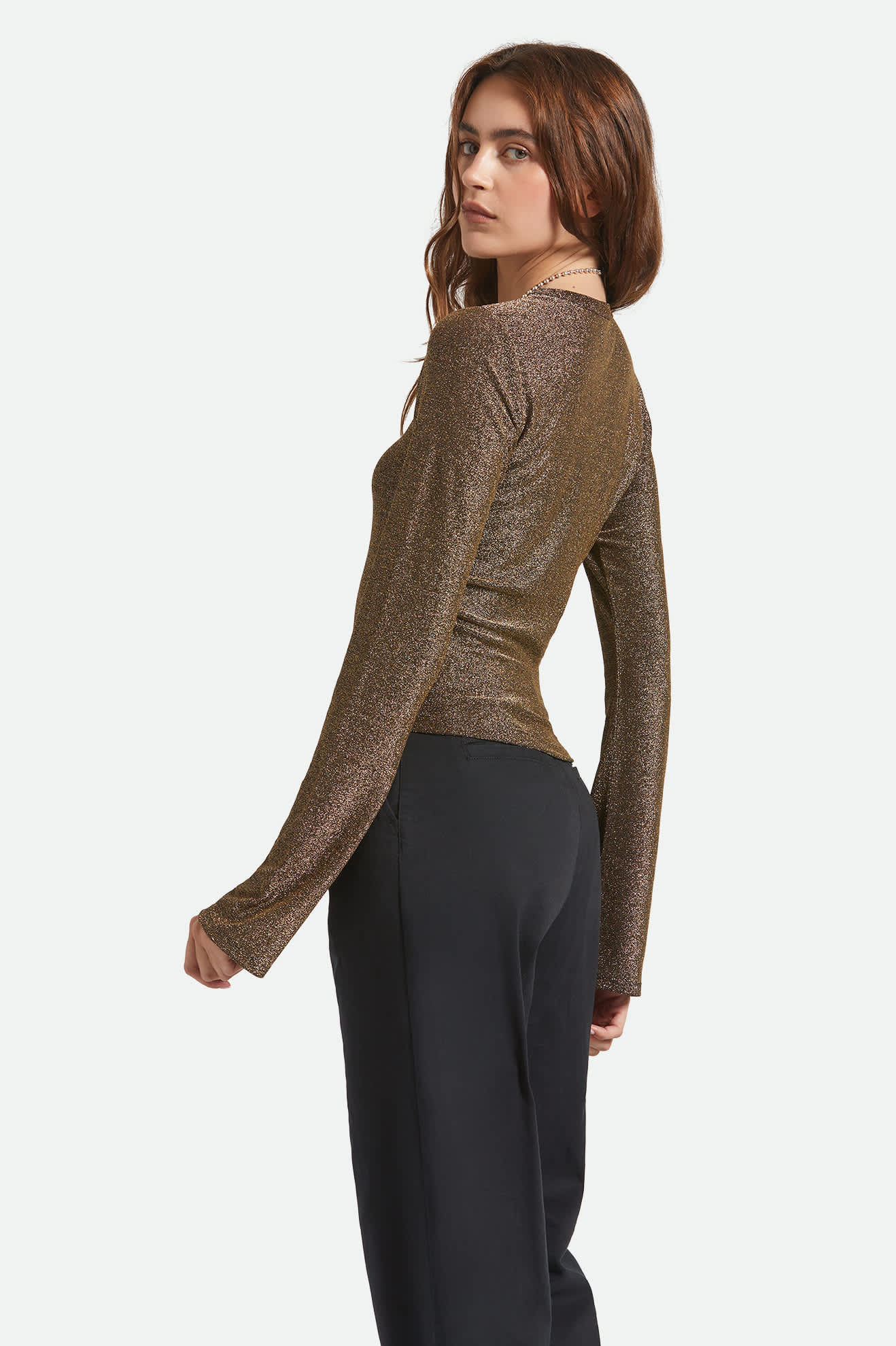 Dolly Slim L/S Knit T-Shirt - Gold Metallic - Image 4