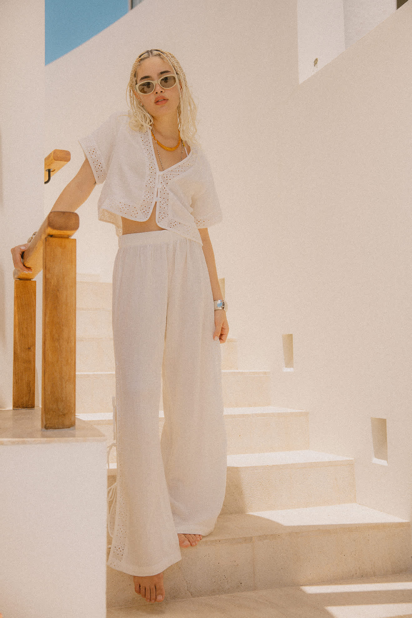 Seaside Eyelet Wide Leg Pant - Off White Eyelet