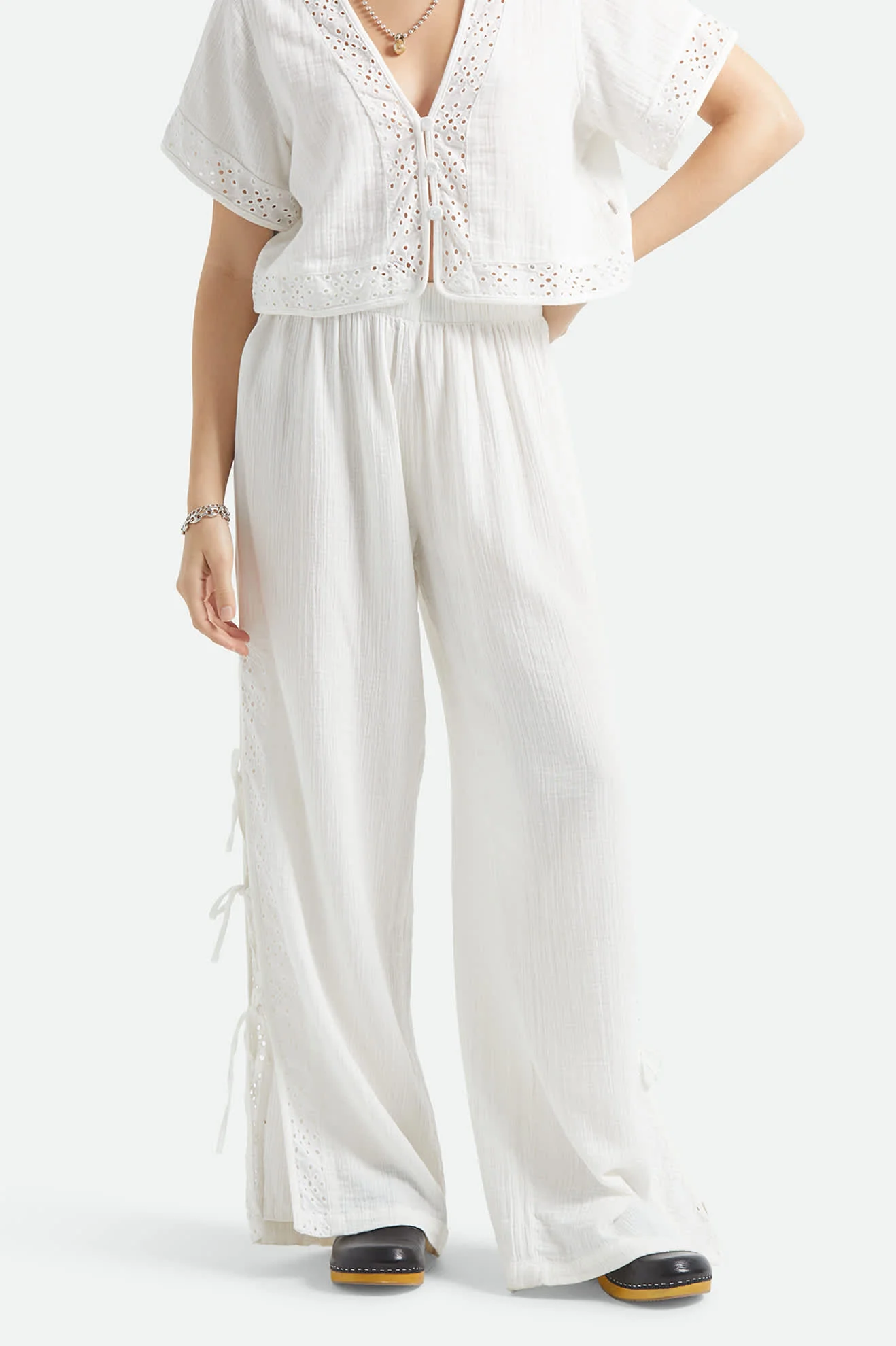Seaside Eyelet Wide Leg Pant - Off White Eyelet - Image 3