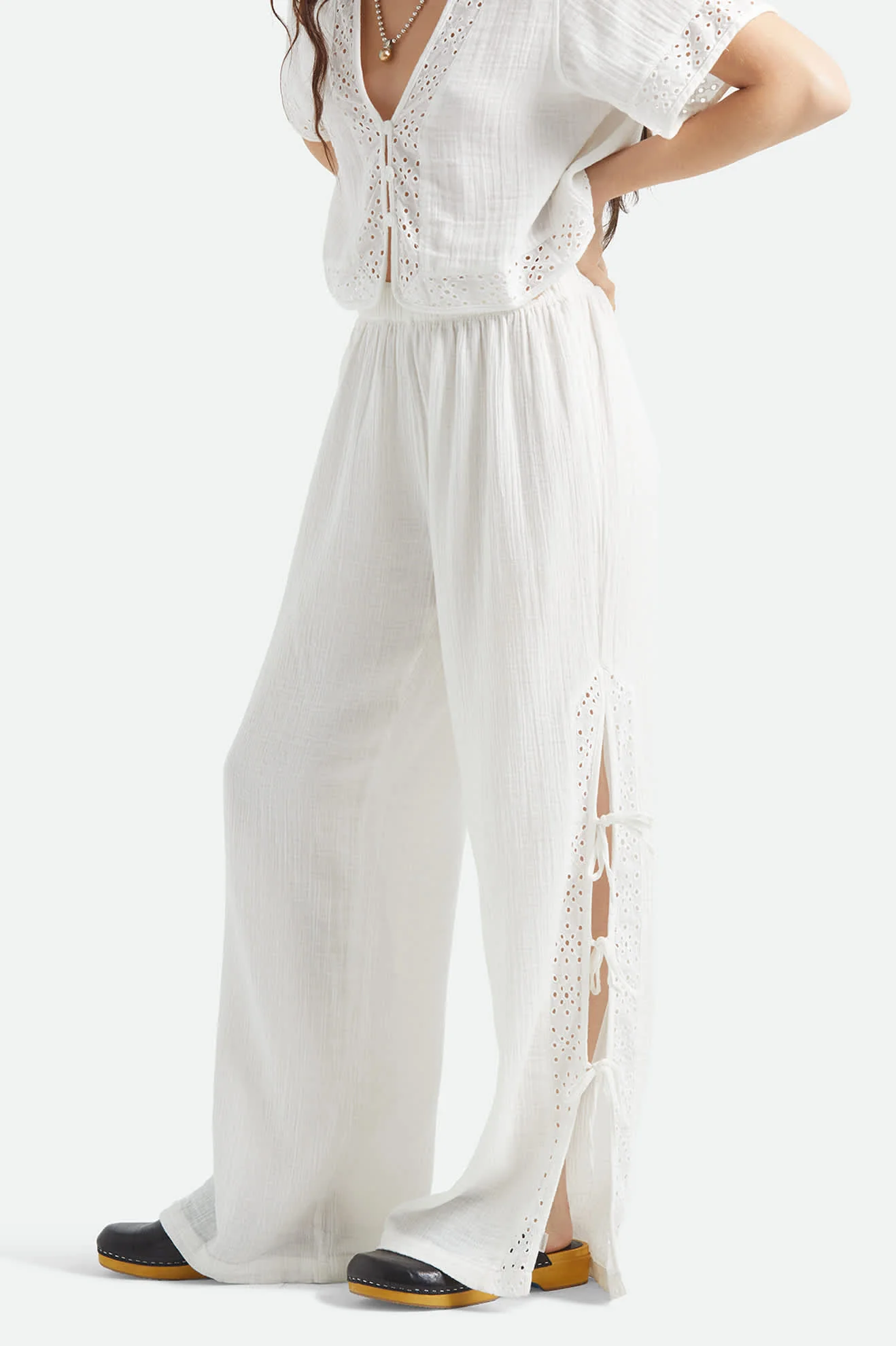 Seaside Eyelet Wide Leg Pant - Off White Eyelet - Image 4