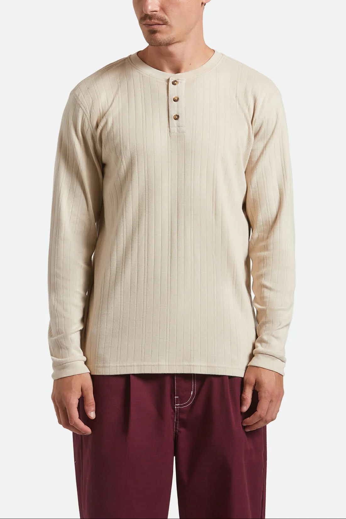 Vintage Ribbed L/S Henley - Beige - Image 2